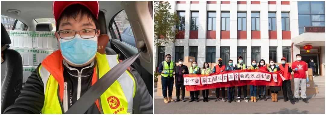 左圖：10輛轎車(chē)后座和后備箱堆滿(mǎn)了菜，出發(fā)送給社區(qū)；右圖：各位志愿者協(xié)助接收消毒防護(hù)物資